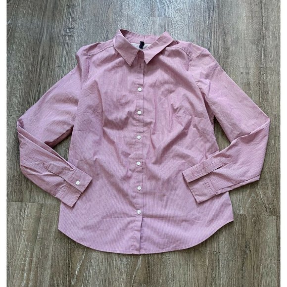 NYDJ Fit Solution Striped Stretch Shirt Cerise Red White Small - Picture 1 of 3